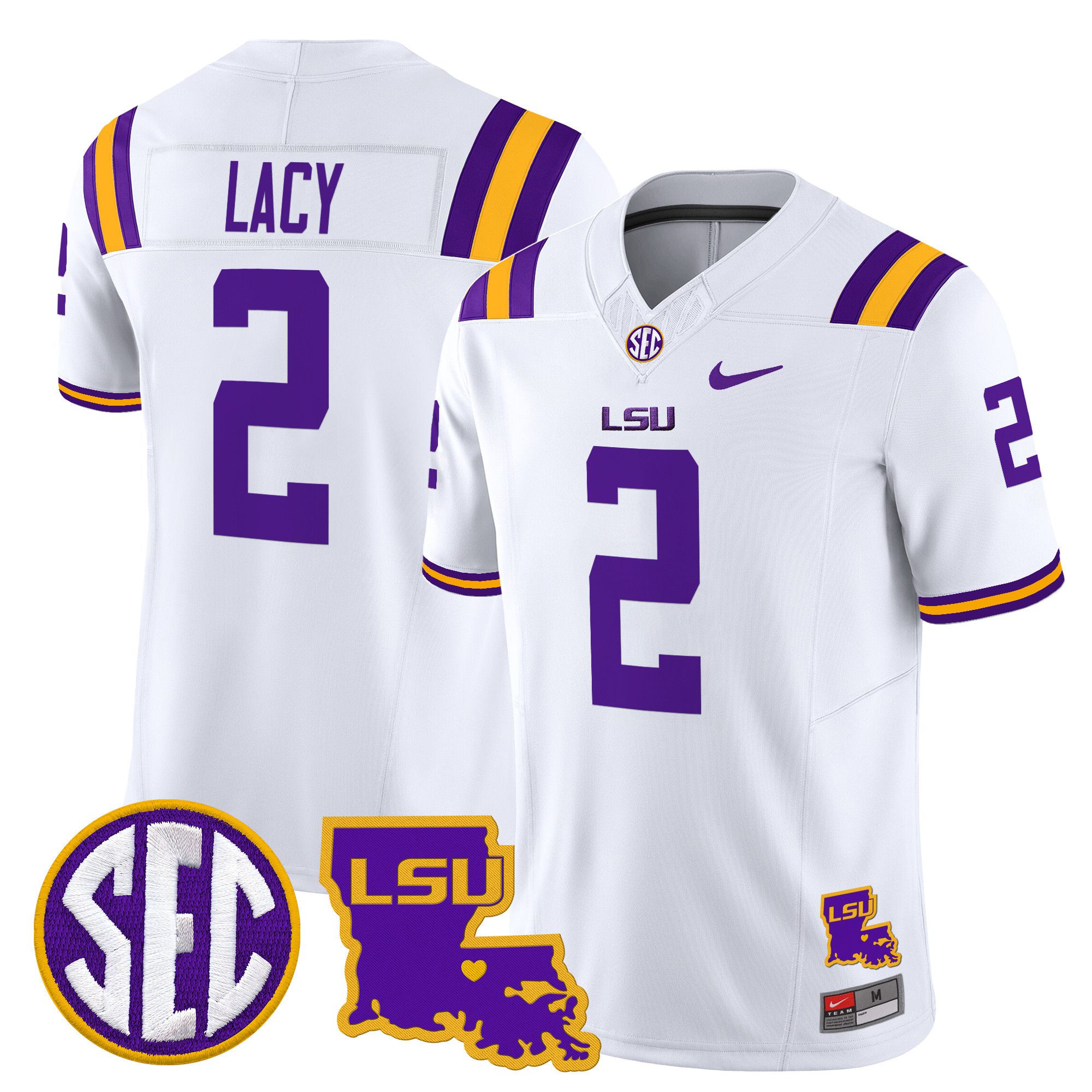 Men LSU Tigers #2 Lacy White 2024 Nike Louisiana Patch Vapor Limited NCAA Jersey